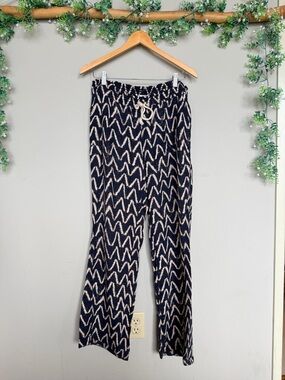 Chevron Patterned wide leg Linen-blend Pants